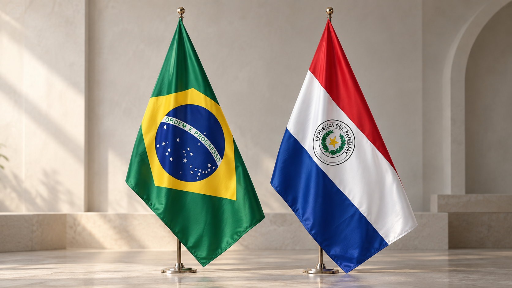 Bandeiras do Brasil e do Paraguai lado a lado